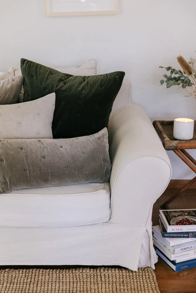 Mason Bee Velvet Cushion - 60 x 60cm - Olive Green