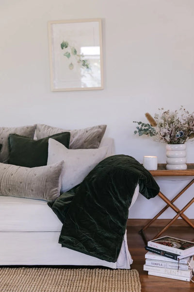 Mason Bee Velvet Throw - Olive Green
