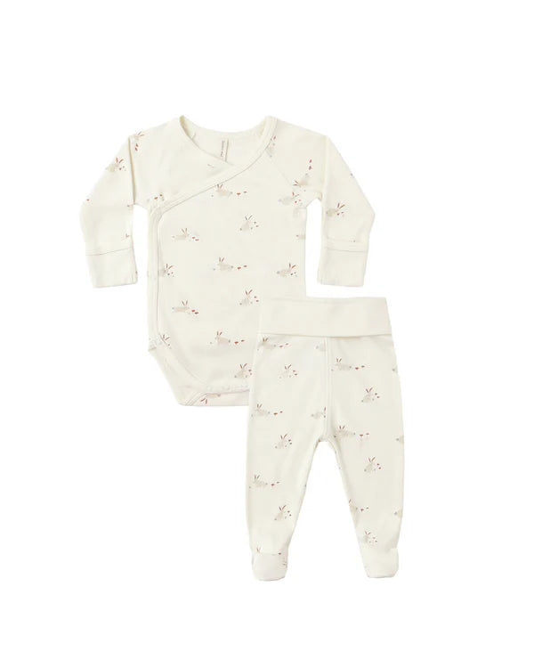 Quincy Mae - Side Snap Bodysuit and Pant Set - Bunnies