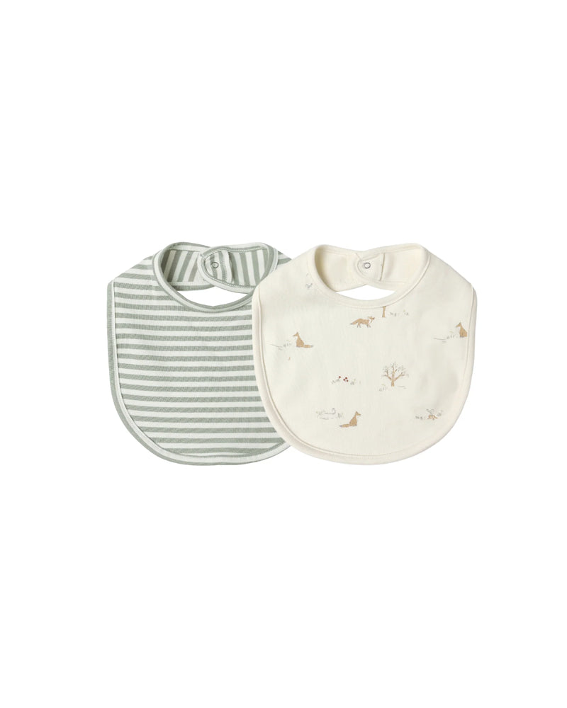 Quincy Mae - Jersey Snap Bib - 2 Pack - Fox Land - Fern Stripe