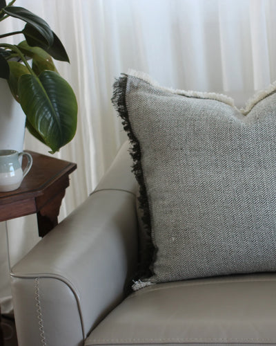 Heavy Herringbone Cushion - 60 x 60cm - Burnt Olive