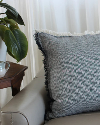 Heavy Herringbone Cushion - 60 x 60cm - Dark Slate