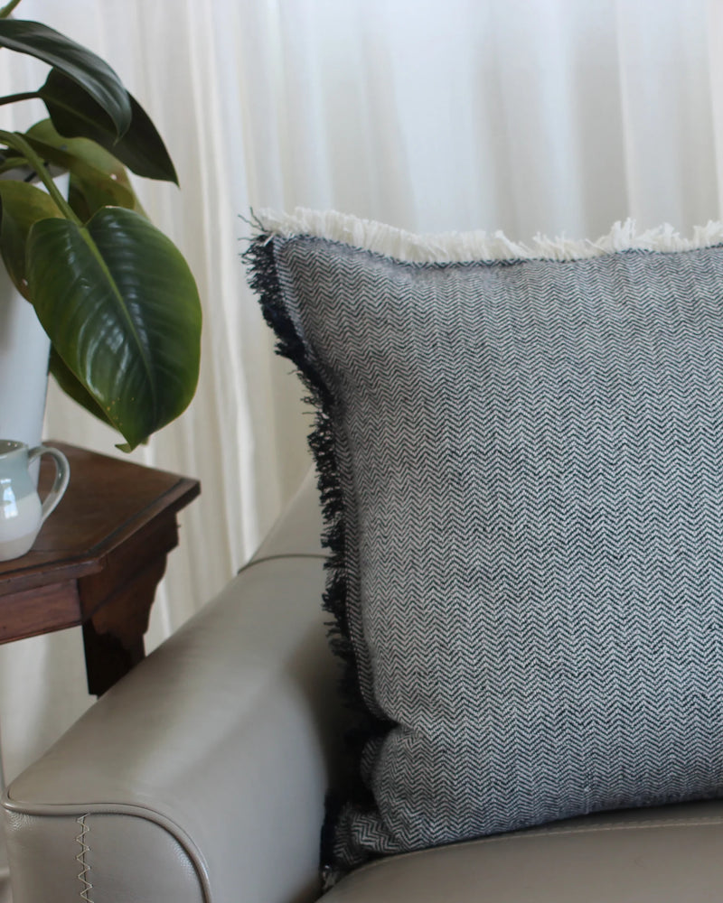 Heavy Herringbone Cushion - 60 x 60cm - Dark Slate