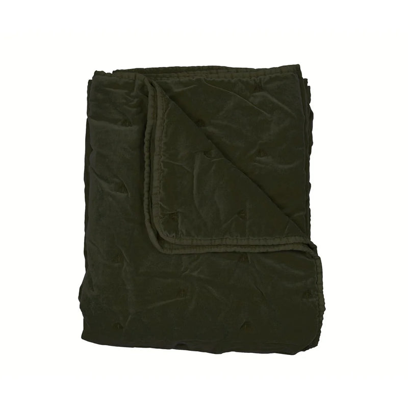 Mason Bee Velvet Throw - Olive Green
