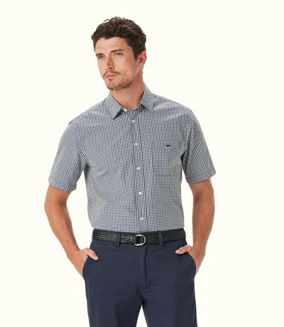 RMW Classic/Hervey Poplin Check SS Shirt - Navy/Char