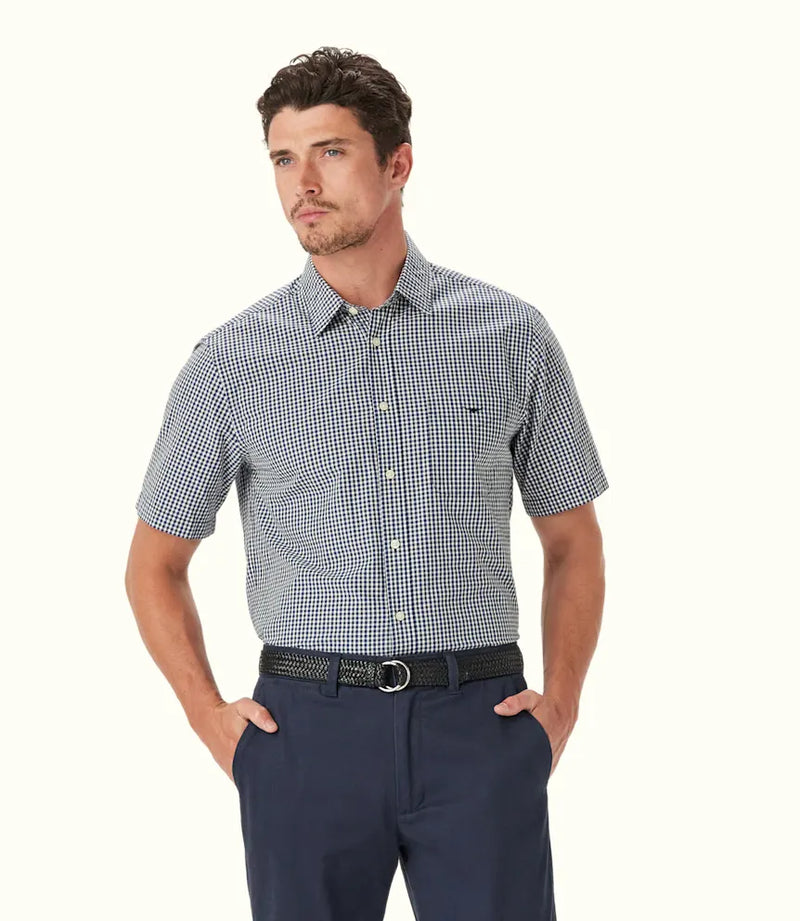 RMW Classic/Hervey Poplin Check SS Shirt - Navy/Char