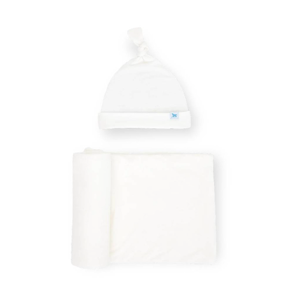 Little Unicorn Stretch Knit Hat and Swaddle Set - White