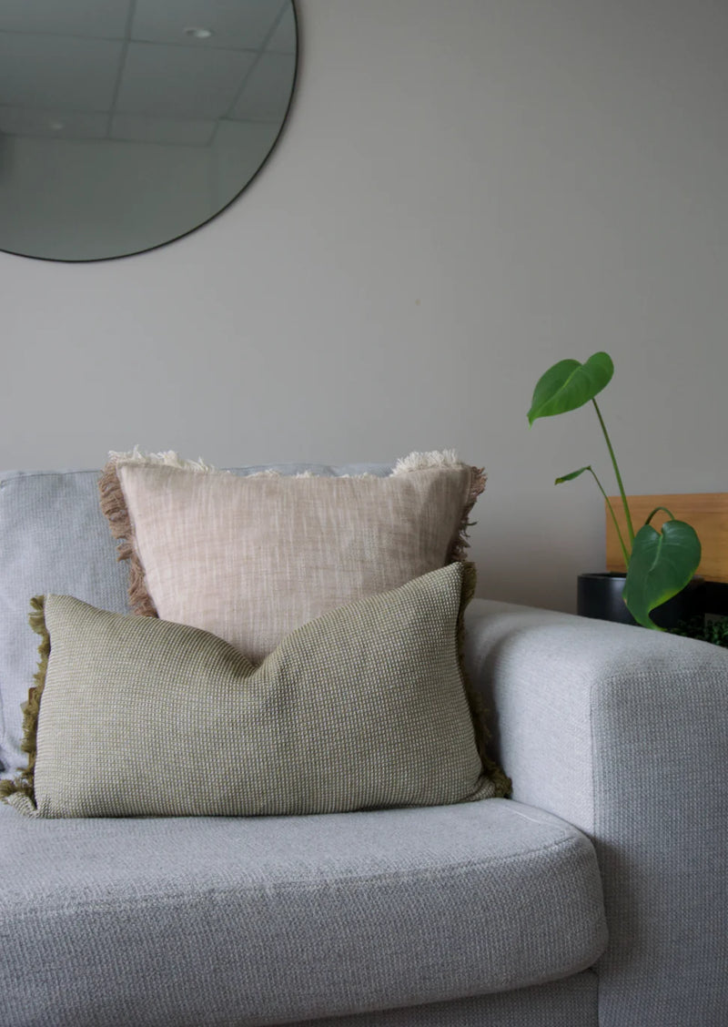 Breakfast Waffle Cushion with Fringe 30 x 60cm