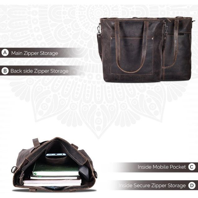 Greenwood Bunbury Classic Leather Tote - Brown