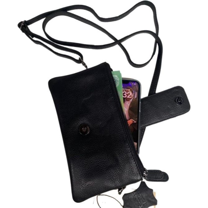 Greenwood Leather Ladies Wallet/Shoulder Bag - Black