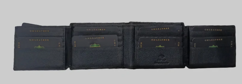 Genuine Leather 4 Fold Wallet - Black