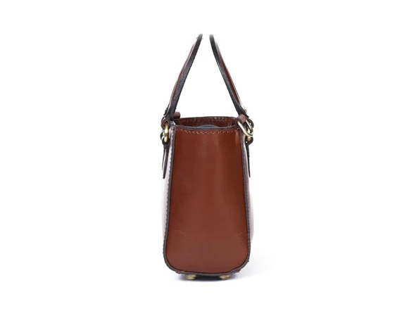 Leather Mini Tote/Sling Bag - Brown
