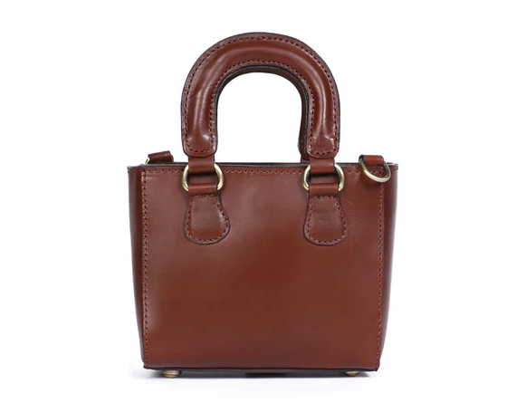 Leather Mini Tote/Sling Bag - Brown