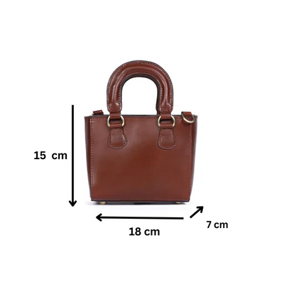 Leather Mini Tote/Sling Bag - Brown