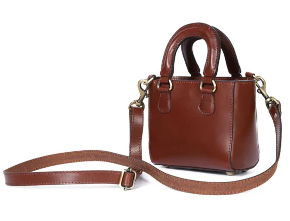 Leather Mini Tote/Sling Bag - Brown