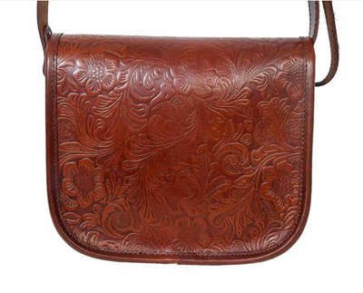 Embossed Leather Cross Body Bag - Brown
