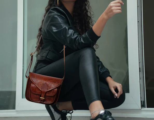 Embossed Leather Cross Body Bag - Brown