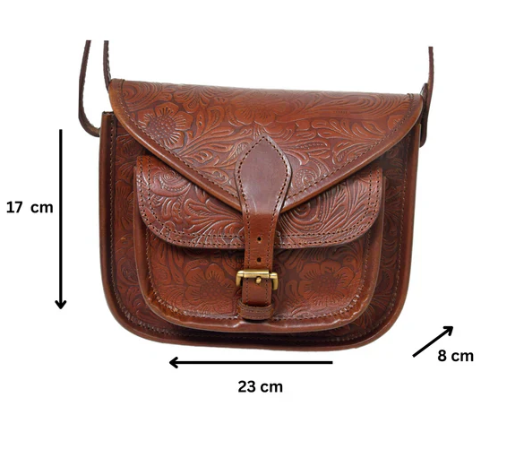 Embossed Leather Cross Body Bag - Brown