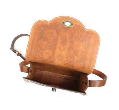 Leather Hand Tooled Cross Body Bag - Elderflower