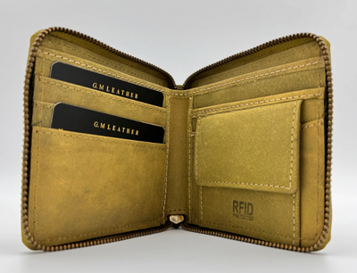 Full Leather Zip Wallet - Olive