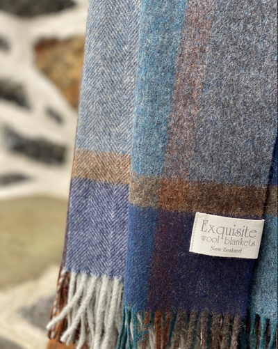 Pure Merino Wool Throw - Windowpane Navy