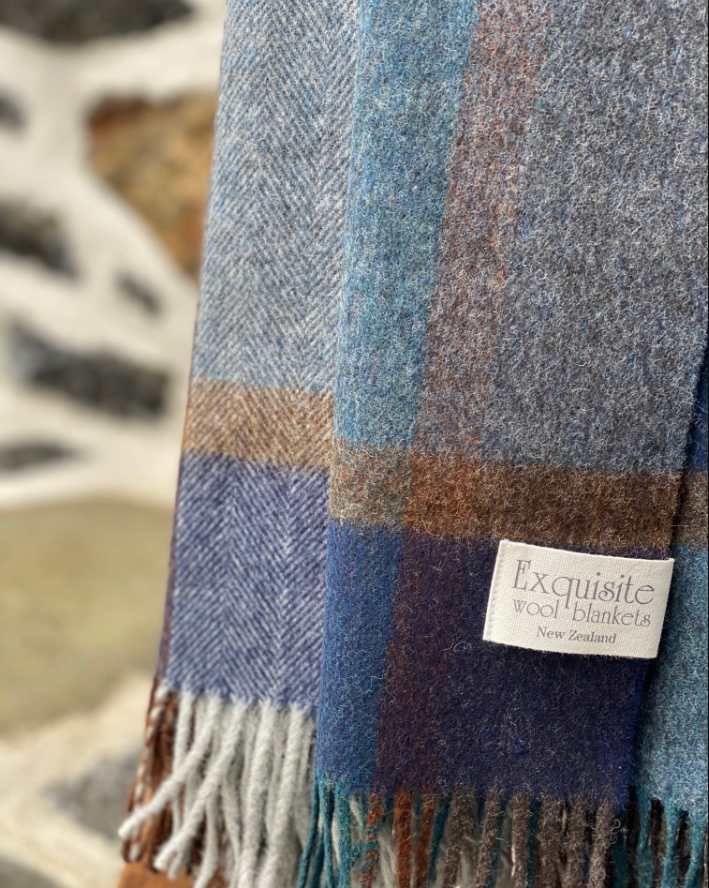 Pure Merino Wool Throw - Windowpane Navy
