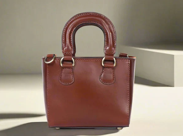 Leather Mini Tote/Sling Bag - Brown