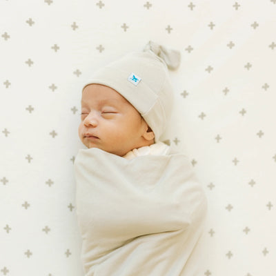 Little Unicorn Stretch Knit Hat and Swaddle Set - Pebble