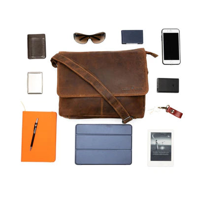 Greenwood Smart Leather Messenger Bag - Brown