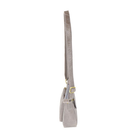 Baron Buffed Leather Small Cross Body Bag - Grey/Slate