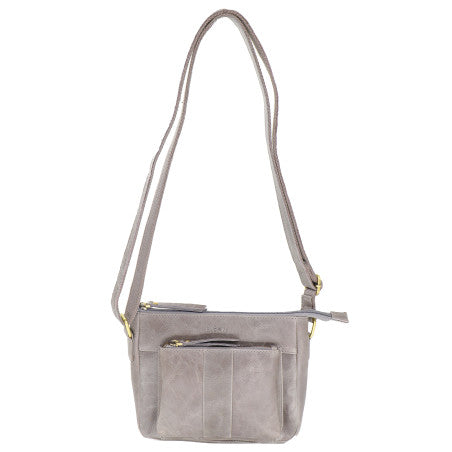 Baron Buffed Leather Small Cross Body Bag - Grey/Slate