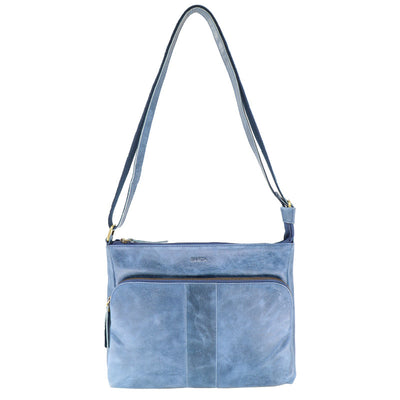 Baron Buffed Leather Large Cross Body Bag - Navy