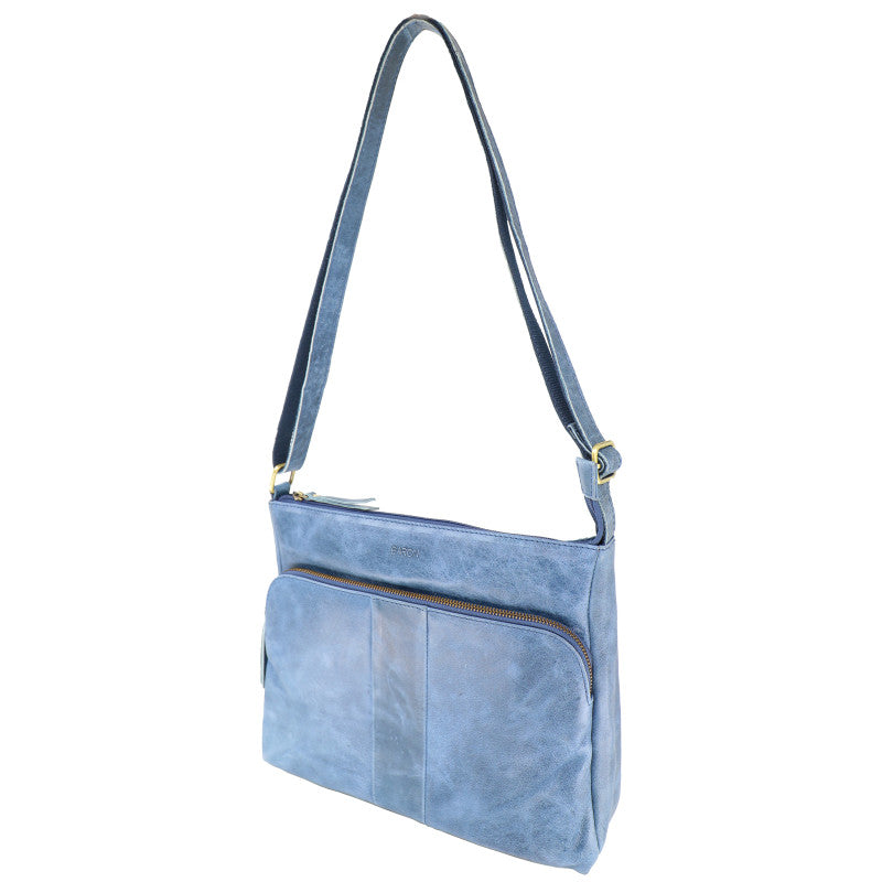Baron Buffed Leather Large Cross Body Bag - Navy
