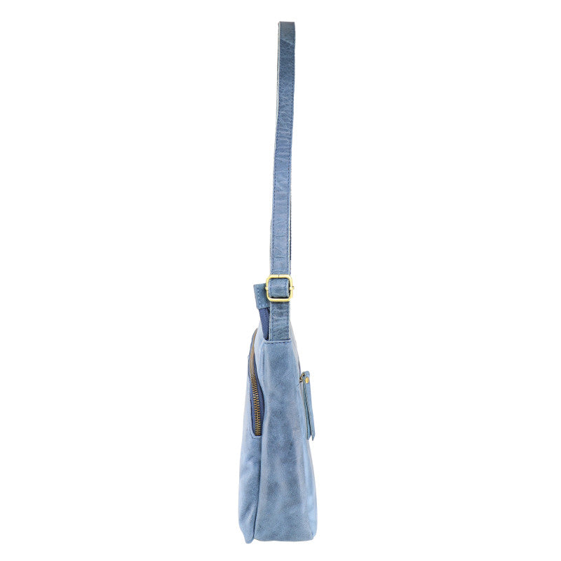 Baron Buffed Leather Large Cross Body Bag - Navy