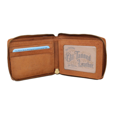 Baron Leather Zip Around Wallet - Tan