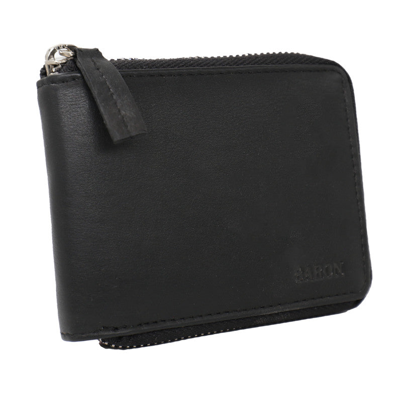 Baron Leather Zip Around Wallet - Black