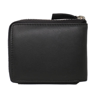 Baron Leather Zip Around Wallet - Black