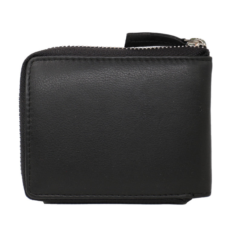 Baron Leather Zip Around Wallet - Black