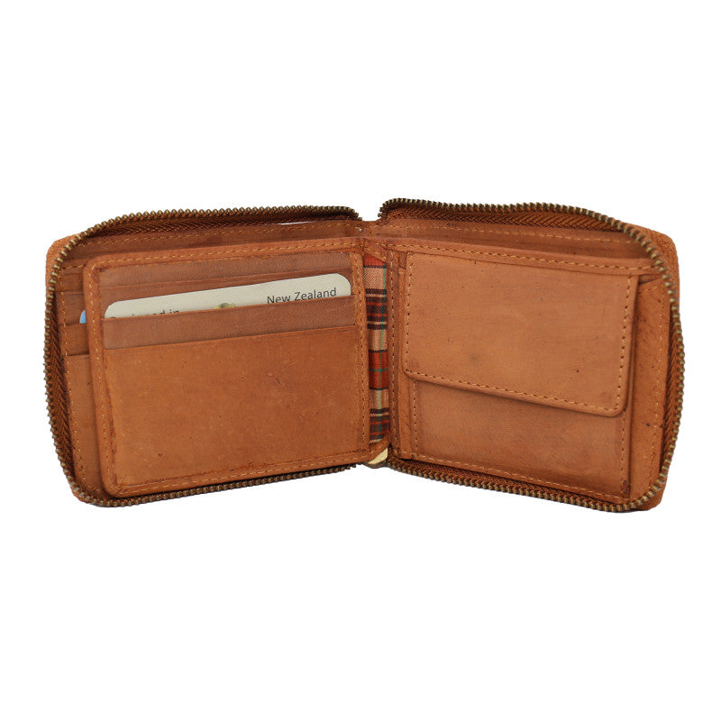 Baron Leather Zip Around Wallet - Tan