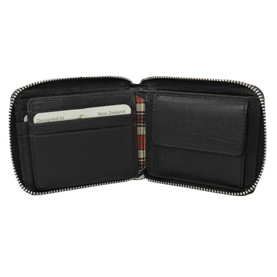 Baron Leather Zip Around Wallet - Black