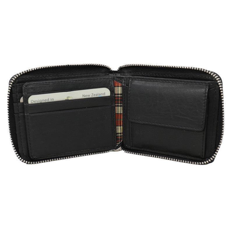Baron Leather Zip Around Wallet - Black