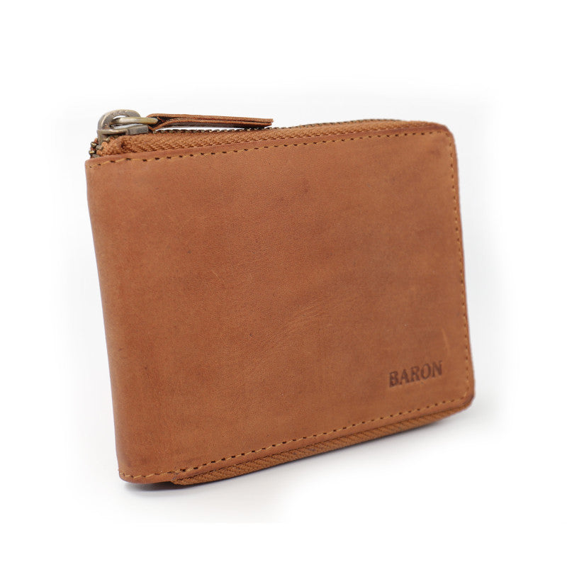 Baron Leather Zip Around Wallet - Tan