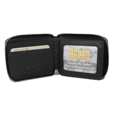 Baron Leather Zip Around Wallet - Black
