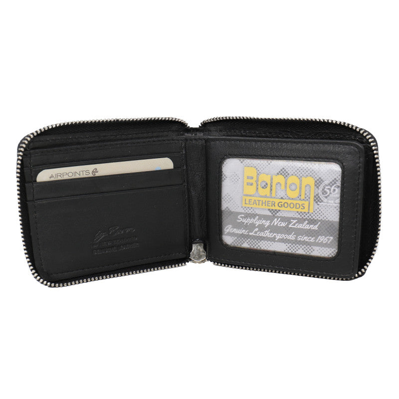 Baron Leather Zip Around Wallet - Black