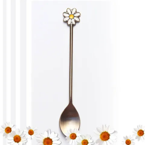 White Daisy Teaspoon - Brushed Gold