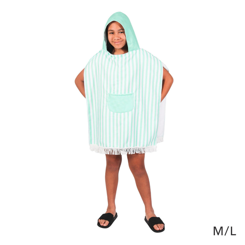 Hooded Towel Kids Mint Poncho M-L