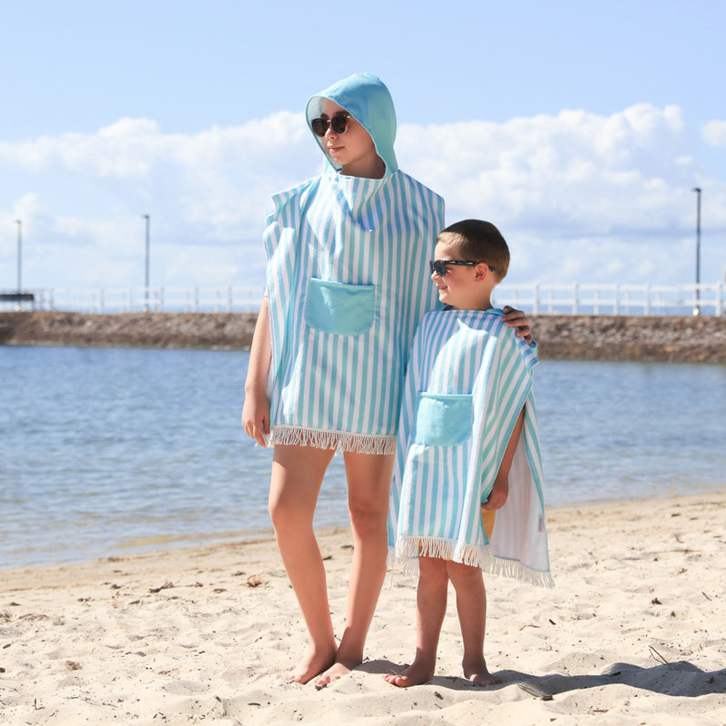 Hooded Towel Kids Mint Poncho M-L