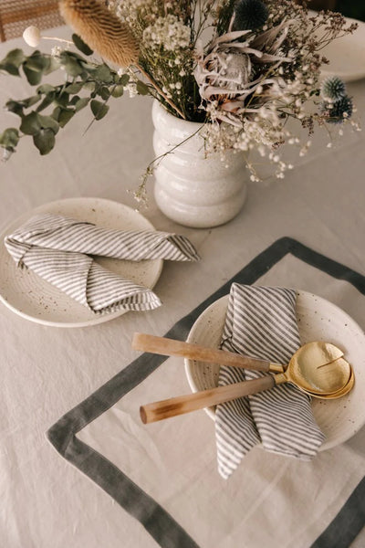 Linen Stripe Napkin - Set of 6 - Olive