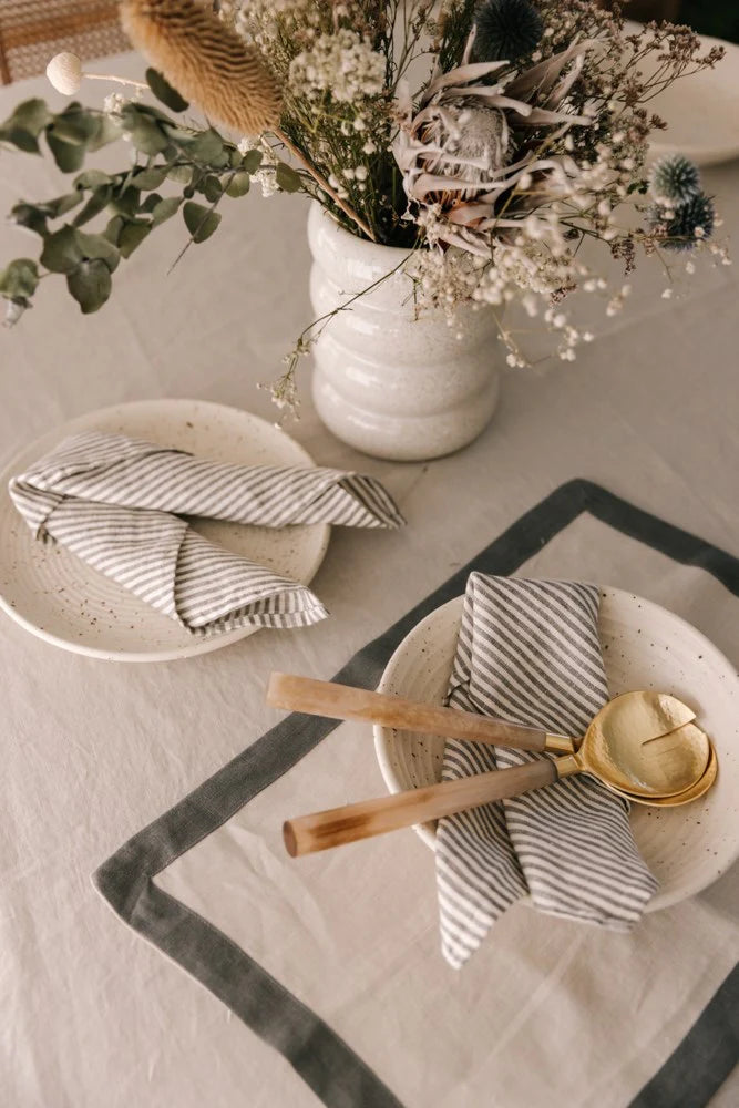 Linen Stripe Napkin - Set of 6 - Olive