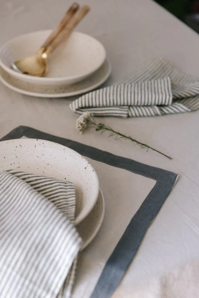 Linen Stripe Napkin - Set of 6 - Olive